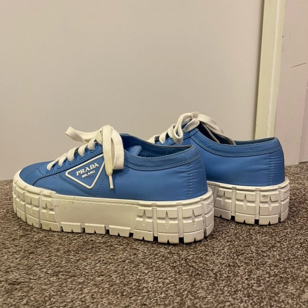 Prada Blue and White Platform Sneakers with Chunky Soles